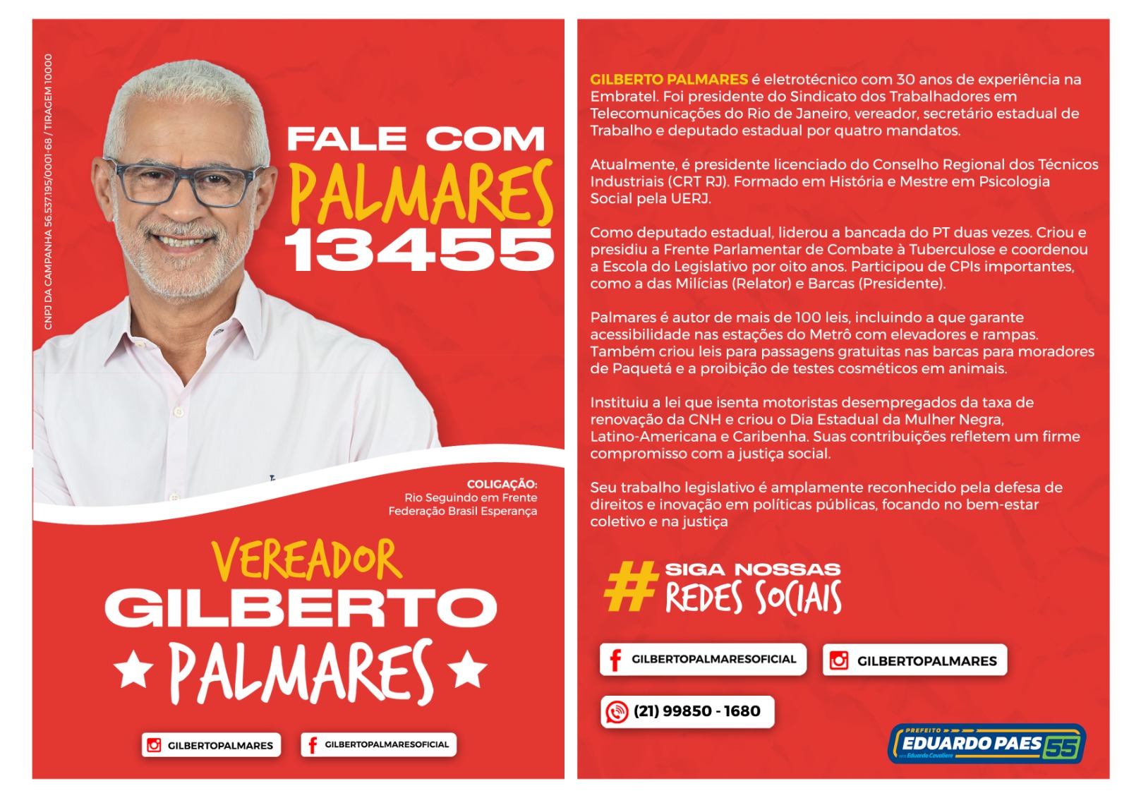 Folder de Campanha 13455 Vereador Gilberto Palmares